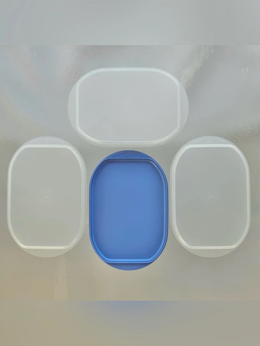 Tupperware Fridge Stackables Deli Meat Keeper 3 Stacking Trays with Blue Lid